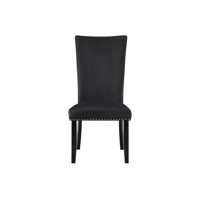 Ensemble de deux chaises de salle à manger HomeRoots en velours noir capitonné - 51,4 cm x 103,6 cm x 68,6 cm