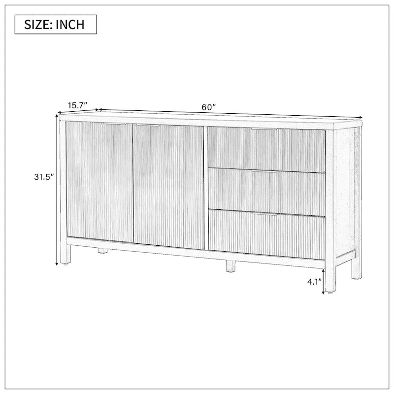 Buffet minimaliste à motif ondulé avec rangement fonctionnel