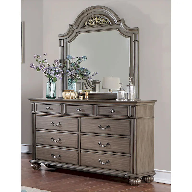 Ensemble commode et miroir traditionnel Vame 2 pièces à 9 tiroirs de Furniture of America