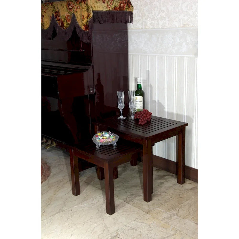 Ensemble de tables gigognes en acajou brun foncé, fabriquées à la main par D-Art (Indonésie)