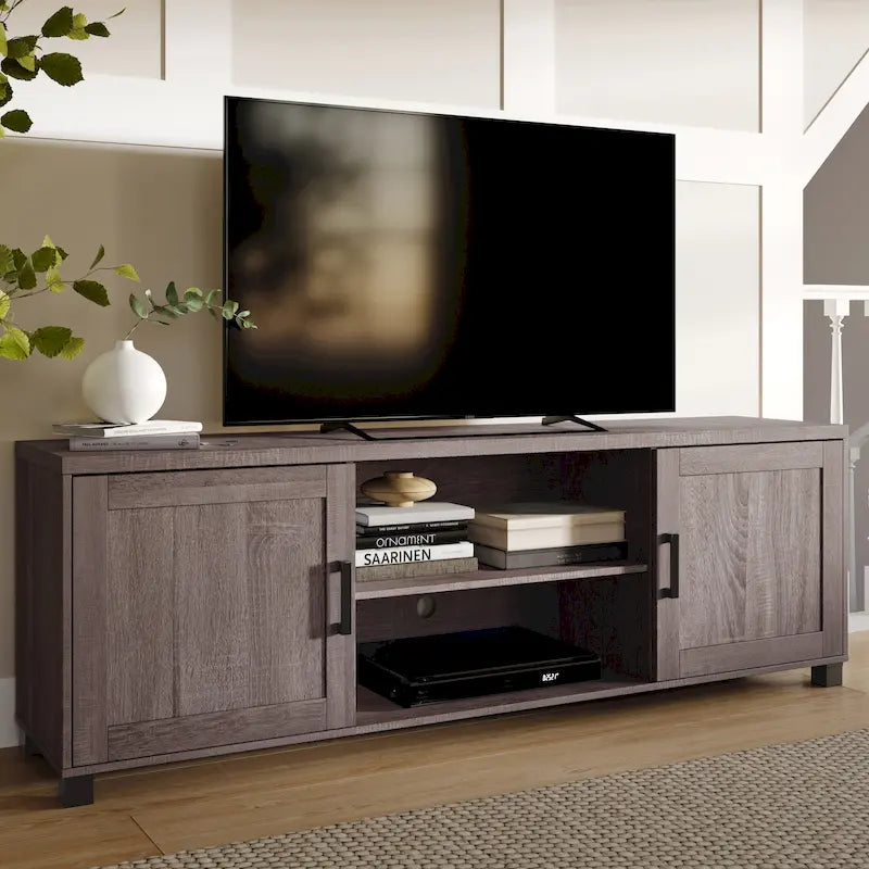 Meuble TV Virlomi avec portes, pour téléviseurs jusqu'à 85 pouces