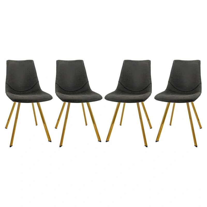 Ensemble de 4 chaises de salle à manger Markley en cuir avec pieds en métal doré, chaise d'appoint moderne