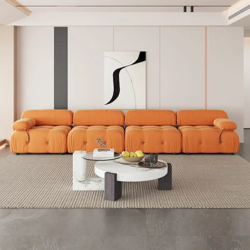 Canapé d'angle modulaire moderne recouvert de velours