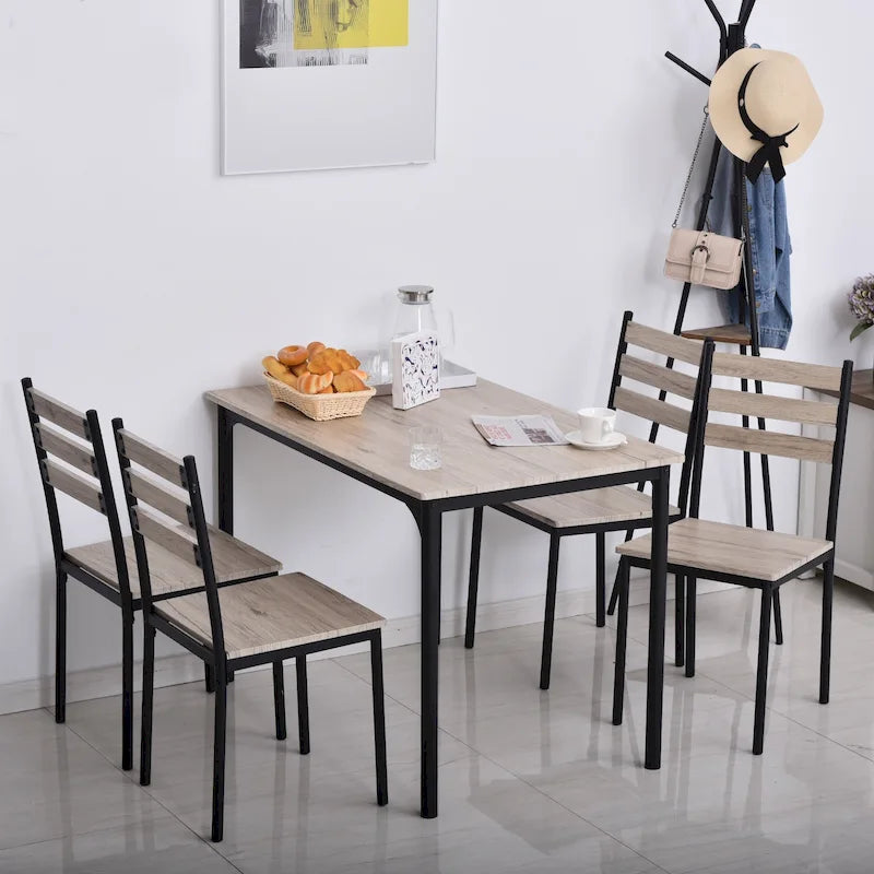Ensemble de salle à manger moderne HOMCOM 5 pièces en bois : 1 table et 4 chaises avec pieds en métal.