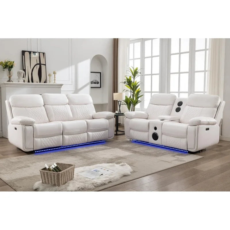 Canapé inclinable électrique avec chargeur sans fil, lampe de lecture, éclairage LED pour salon, revêtement en similicuir, port secteur/USB, porte-gobelet, noir
