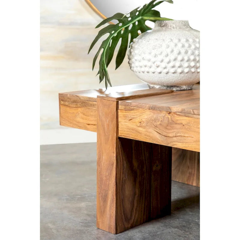 Table basse carrée en bois de Sesham naturel Kuboloa