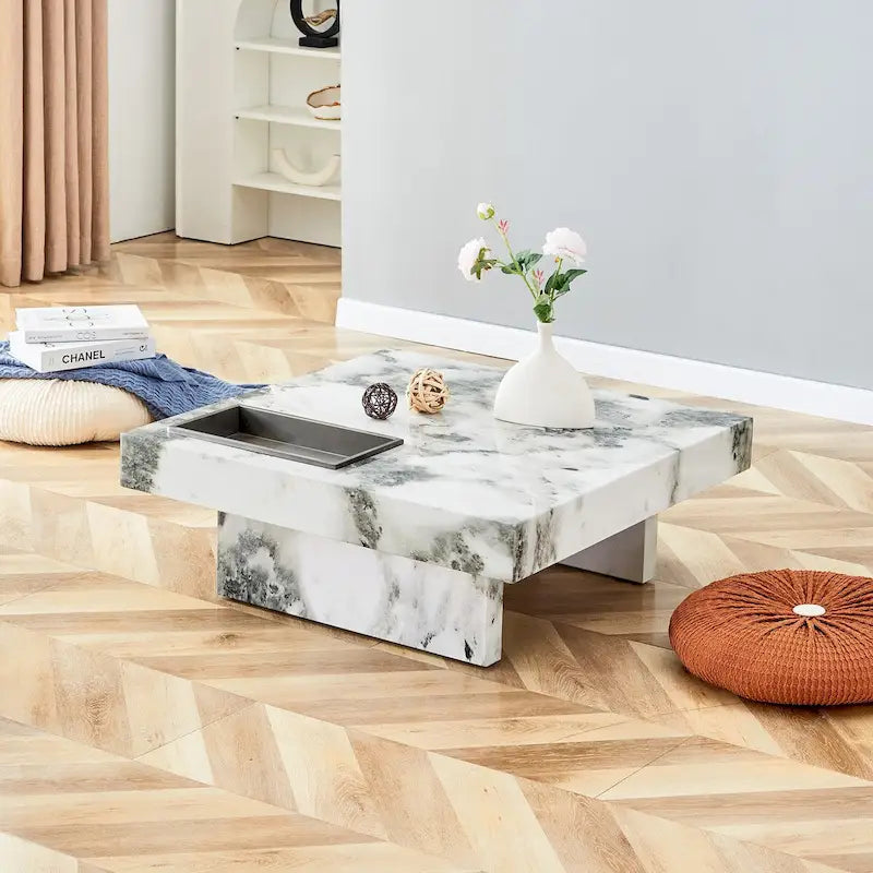 Table basse, motif marbre imitation, en MDF, fusion d'élégance et de style naturel
