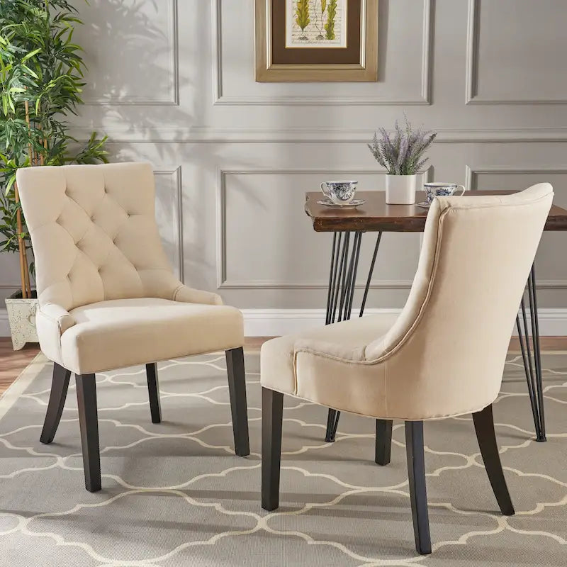 Ensemble de 2 chaises de salle à manger rembourrées en tissu avec pieds fuselés