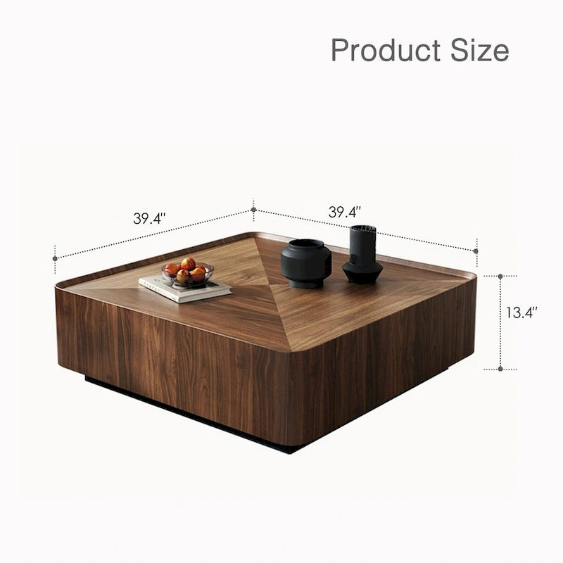 Table basse industrielle en noyer avec tiroirs dissimulés - 39,37 x 39,37 x 12,6