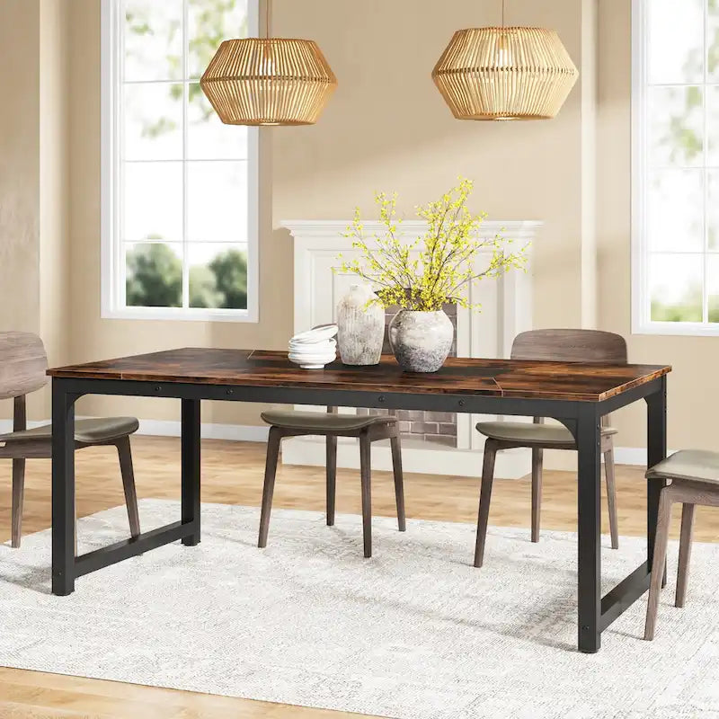 Table de salle à manger industrielle de 180 cm (71 pouces) pour 4 à 6 personnes - 180 cm (70,9 pouces) L x 90 cm (35,4 pouces) l x 77 cm (30,3 pouces) H