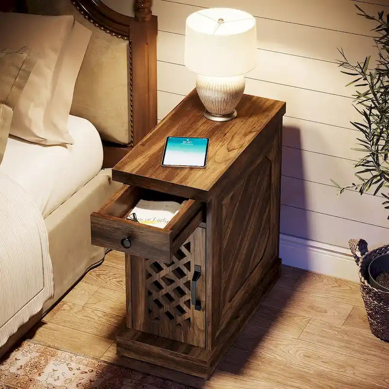 Table d'appoint en bois de 65 cm de haut, table de chevet pour chambre, brun rustique - 60 cm L x 30 cm l x 65 cm H