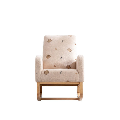 Fauteuil à bascule moderne rembourré avec poche latérale, chaise de chambre d'enfant en bois à dossier haut