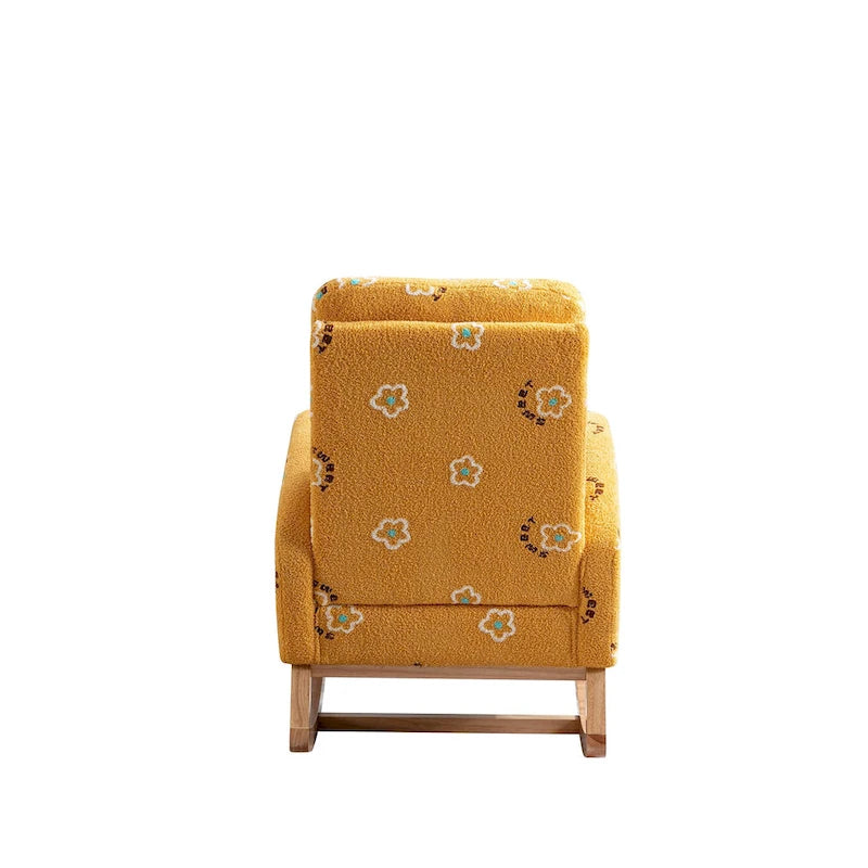 Fauteuil à bascule moderne rembourré avec poche latérale, chaise de chambre d'enfant en bois à dossier haut