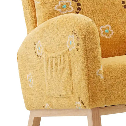 Fauteuil à bascule moderne rembourré avec poche latérale, chaise de chambre d'enfant en bois à dossier haut