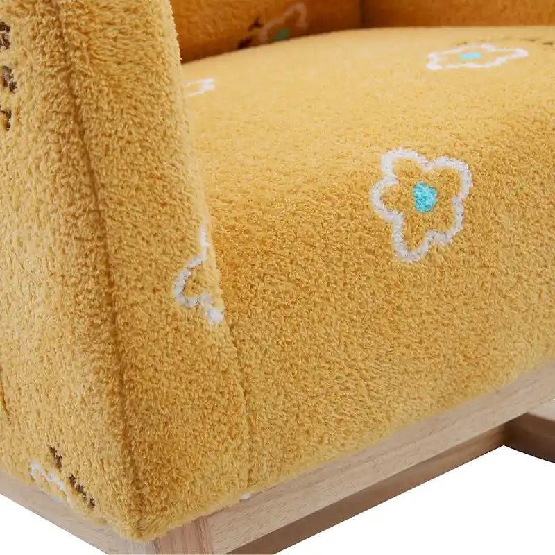 Fauteuil à bascule moderne rembourré avec poche latérale, chaise de chambre d'enfant en bois à dossier haut