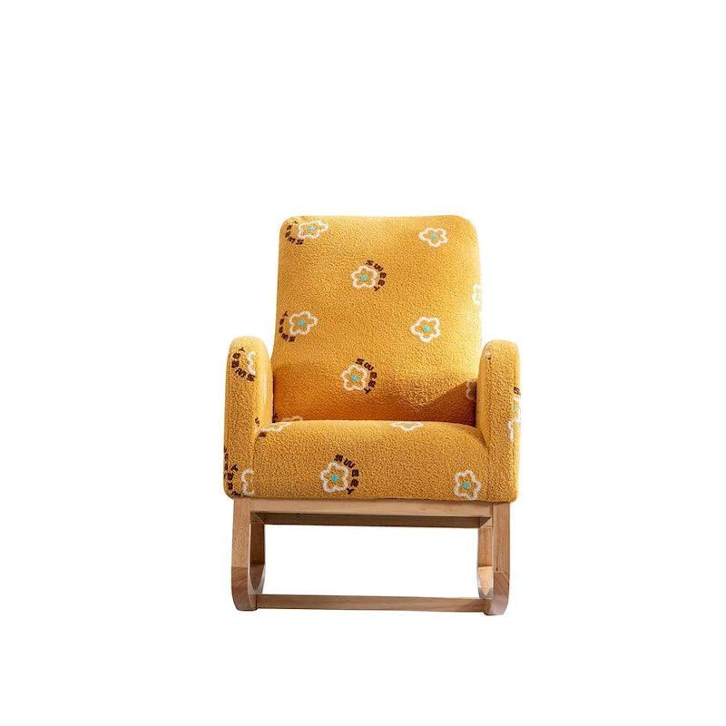 Fauteuil à bascule moderne rembourré avec poche latérale, chaise de chambre d'enfant en bois à dossier haut