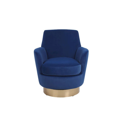 Fauteuil pivotant rembourré en velours bleu marine 29,3 pouces avec base en acier inoxydable