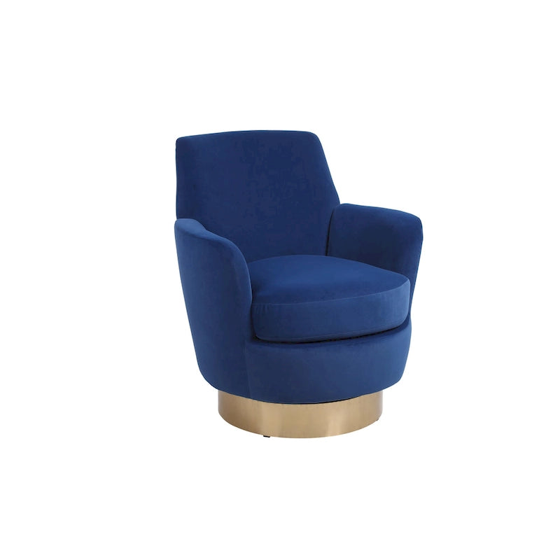 Fauteuil pivotant rembourré en velours bleu marine 29,3 pouces avec base en acier inoxydable