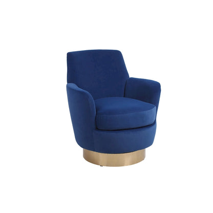 Fauteuil pivotant rembourré en velours bleu marine 29,3 pouces avec base en acier inoxydable