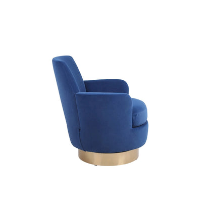 Fauteuil pivotant rembourré en velours bleu marine 29,3 pouces avec base en acier inoxydable