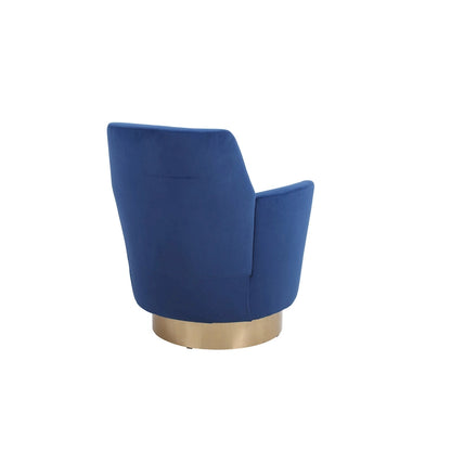 Fauteuil pivotant rembourré en velours bleu marine 29,3 pouces avec base en acier inoxydable
