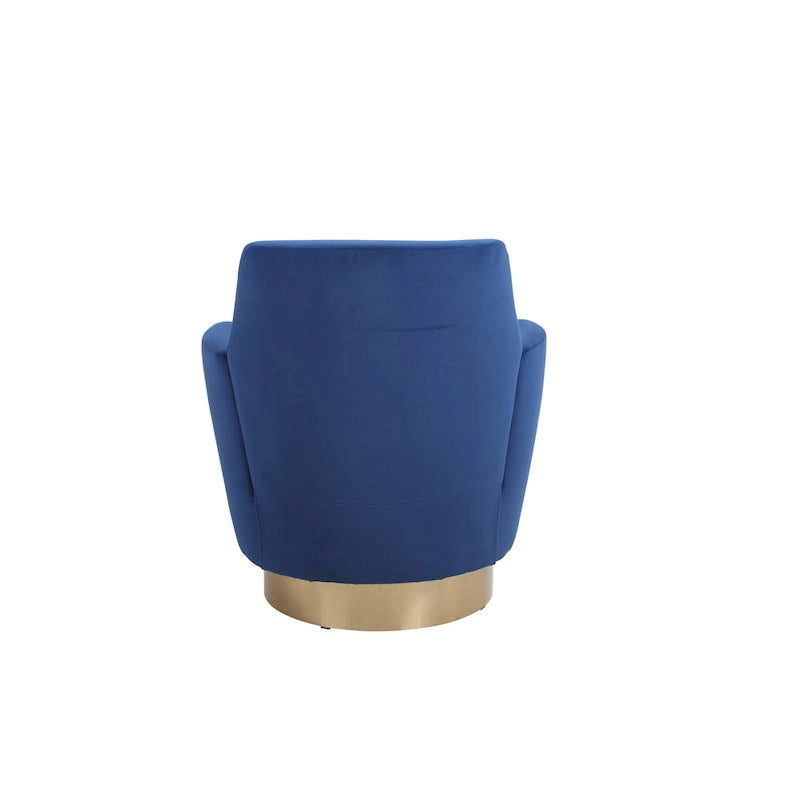 Fauteuil pivotant rembourré en velours bleu marine 29,3 pouces avec base en acier inoxydable