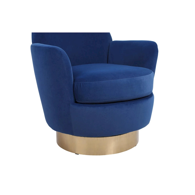 Fauteuil pivotant rembourré en velours bleu marine 29,3 pouces avec base en acier inoxydable