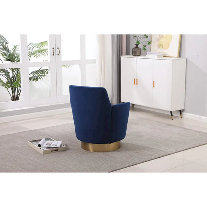 Fauteuil pivotant rembourré en velours bleu marine 29,3 pouces avec base en acier inoxydable