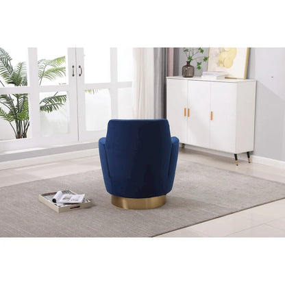 Fauteuil pivotant rembourré en velours bleu marine 29,3 pouces avec base en acier inoxydable