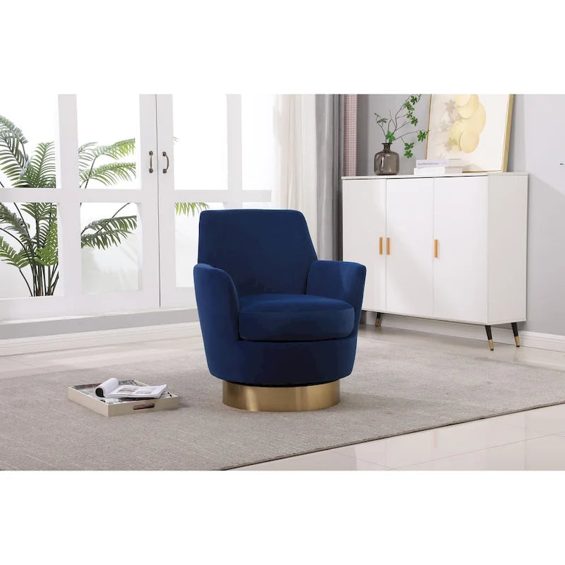 Fauteuil pivotant rembourré en velours bleu marine 29,3 pouces avec base en acier inoxydable