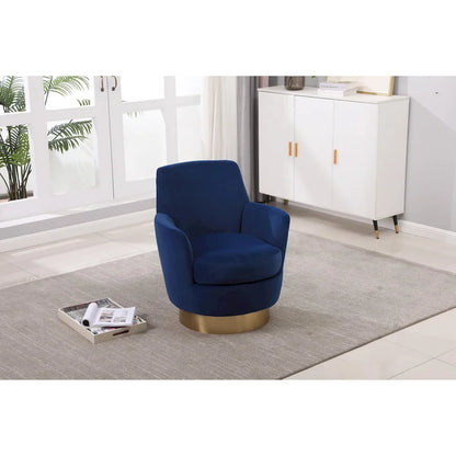Fauteuil pivotant rembourré en velours bleu marine 29,3 pouces avec base en acier inoxydable
