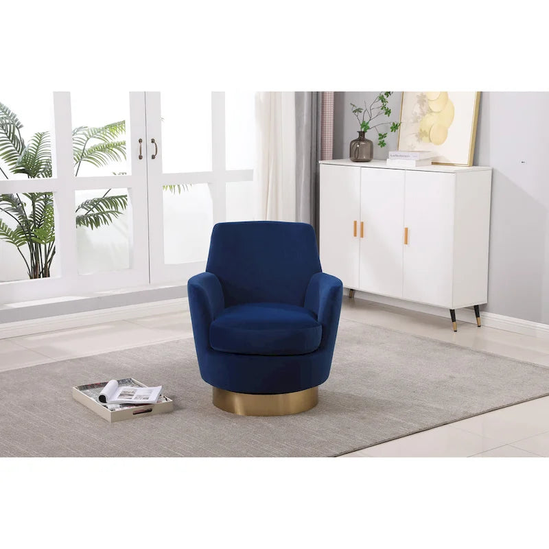 Fauteuil pivotant rembourré en velours bleu marine 29,3 pouces avec base en acier inoxydable