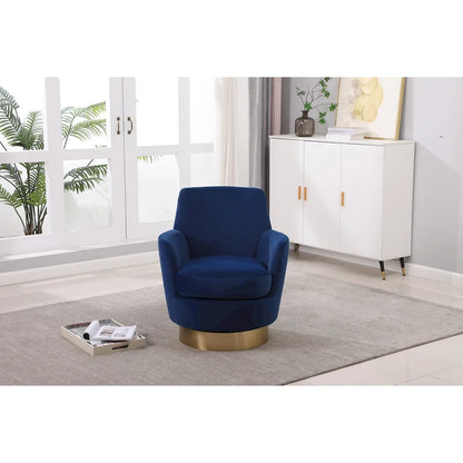 Fauteuil pivotant rembourré en velours bleu marine 29,3 pouces avec base en acier inoxydable