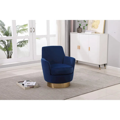 Fauteuil pivotant rembourré en velours bleu marine 29,3 pouces avec base en acier inoxydable