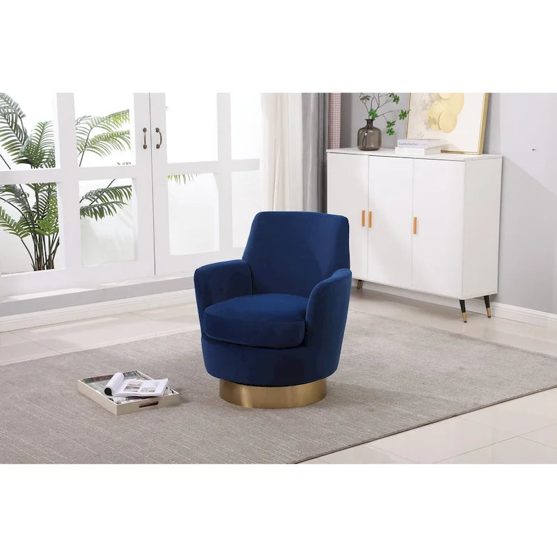 Fauteuil pivotant rembourré en velours bleu marine 29,3 pouces avec base en acier inoxydable
