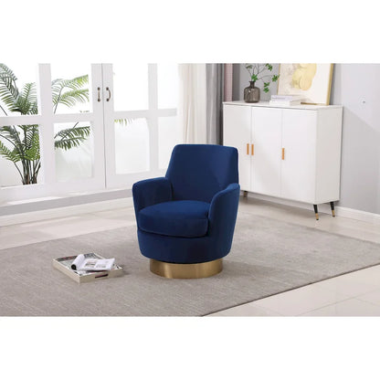 Fauteuil pivotant rembourré en velours bleu marine 29,3 pouces avec base en acier inoxydable