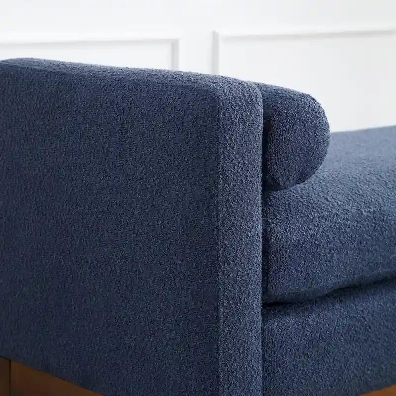 Banc/pouf élégant de 53,5 cm de large, capitonné, avec pieds en bois et coussins cylindriques, idéal pour le pied de lit, la chambre, le salon ou l'entrée.