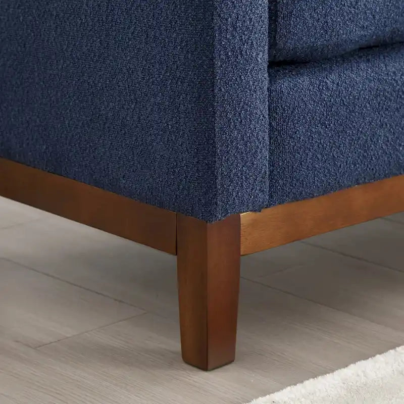 Banc/pouf élégant de 53,5 cm de large, capitonné, avec pieds en bois et coussins cylindriques, idéal pour le pied de lit, la chambre, le salon ou l'entrée.