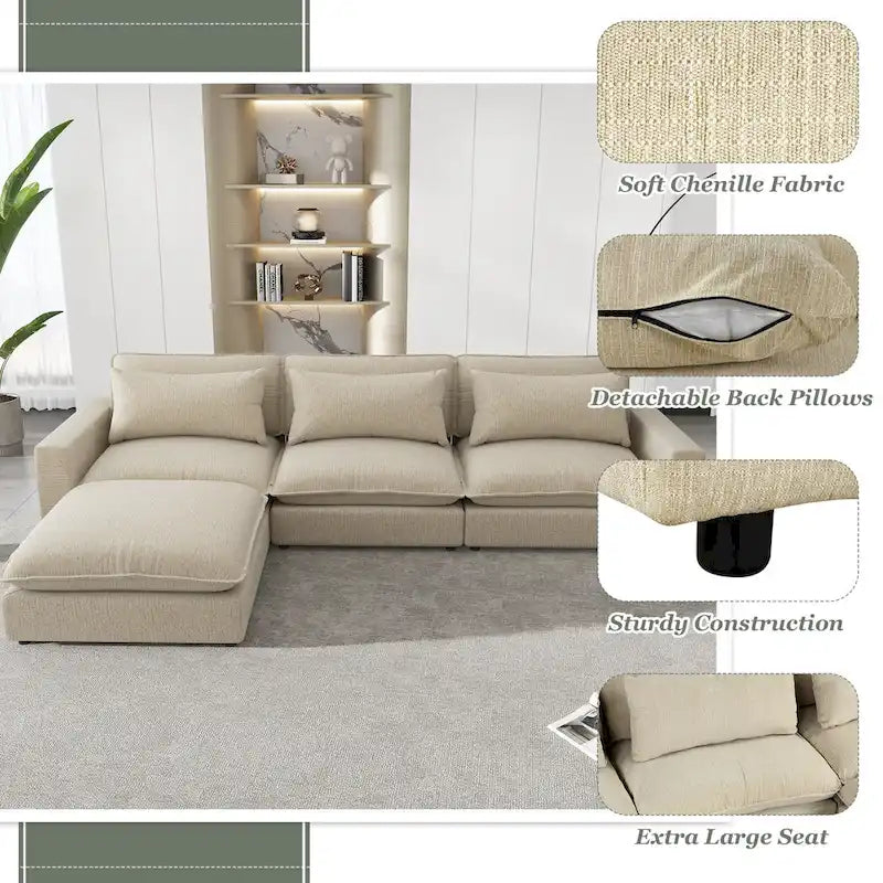 Canapé d'angle 128 pouces Cloud Sofa en chenille