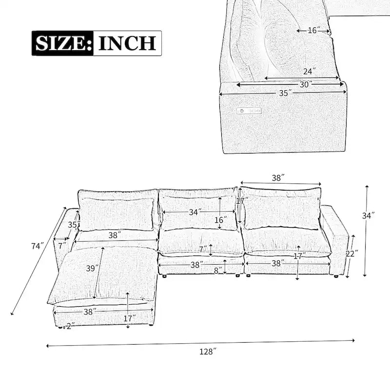 Canapé d'angle 128 pouces Cloud Sofa en chenille