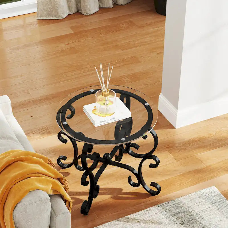 Ensemble de 3 tables basses avec plateau en verre trempé, table d'appoint ronde robuste pour salon
