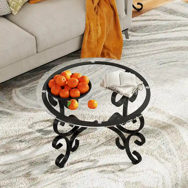 Ensemble de 3 tables basses avec plateau en verre trempé, table d'appoint ronde robuste pour salon