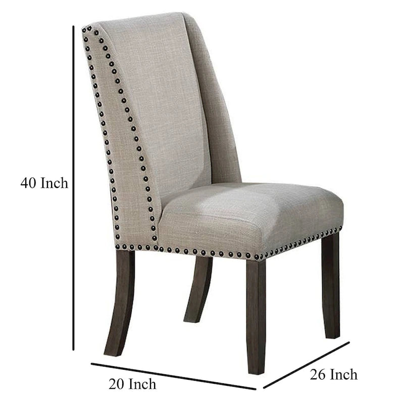 Ensemble de 2 chaises de salle à manger Alex, dossier à oreilles, clous décoratifs en bois brun, beige