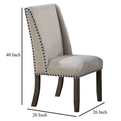 Ensemble de 2 chaises de salle à manger Alex, dossier à oreilles, clous décoratifs en bois brun, beige