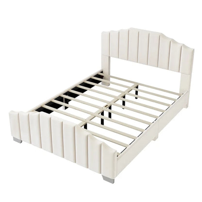 Ensemble de chambre moderne pour lit king size, avec tête de lit plateforme rembourrée et 2 tables de chevet à 3 tiroirs, sommier non requis.