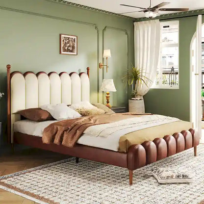 Lit Christopher Knight Home - Revêtement en cuir avec tête et pied de lit, lattes et pieds en bois massif, sommier non nécessaire
