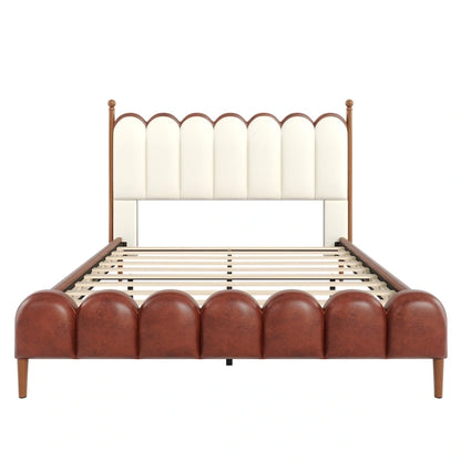 Lit Christopher Knight Home - Revêtement en cuir avec tête et pied de lit, lattes et pieds en bois massif, sommier non nécessaire