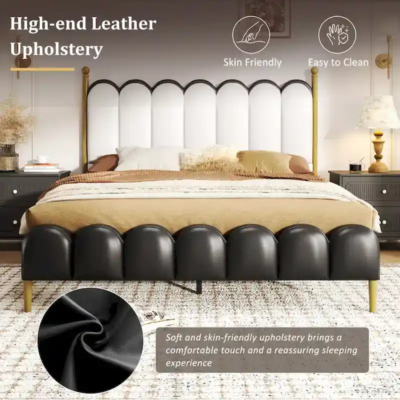 Lit Christopher Knight Home - Revêtement en cuir avec tête et pied de lit, lattes et pieds en bois massif, sommier non nécessaire