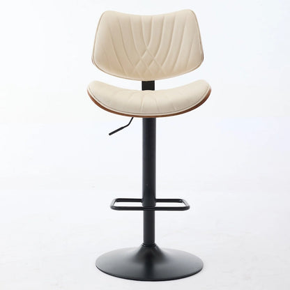 Ensemble moderne de 2 tabourets de bar pivotants avec dossier en cuir, assise rembourrée, base chromée et hauteur réglable, pour îlot de cuisine