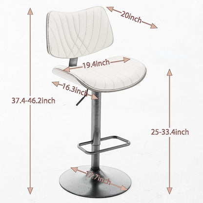Ensemble moderne de 2 tabourets de bar pivotants avec dossier en cuir, assise rembourrée, base chromée et hauteur réglable, pour îlot de cuisine